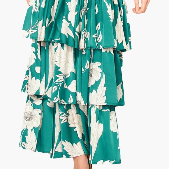 NWT VICI Floral Sleeveless Halter Neck Tiered Maxi Dress (Green | Size S) - Picture 6 of 9